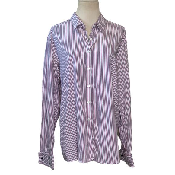 Charter Club pink striped buttoned long sleeves shirt size 16 - Picture 1 of 7